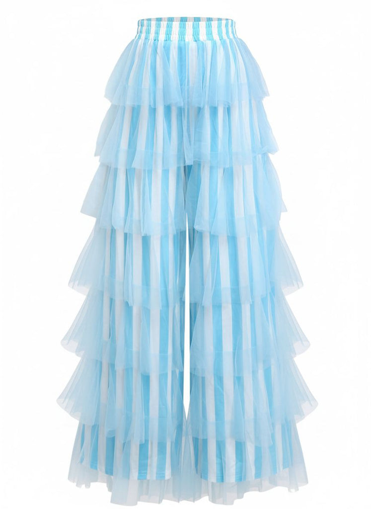 1970s Vertical Stripe Mesh Tiered Ruffle Pants | Retro Stage