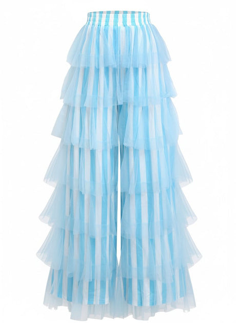 1970s Vertical Stripe Mesh Tiered Ruffle Pants | Retro Stage