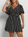 Pink 1940s Striped V-Neck Plus Size Short Dress