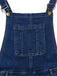 Blue denim overalls with a pocket on a white background