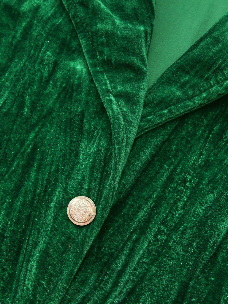 2PCS Green 1980s Solid Pleated Flannelette Blazer & Wide-Leg Pants - vintage fashion, retro style