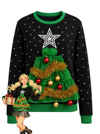1980s 3D Christmas Tree Sweater With Tinsel - vintage fashion, retro style