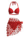 3PCS 1980s Halter Bikini Set & 3D Butterfly Sheer Cover-Up - vintage fashion, retro style