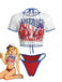 3PCS 1980s Patriotic Graphic Mesh Crop Top & Bikini Set - vintage fashion, retro style