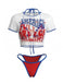 3PCS 1980s Patriotic Graphic Mesh Crop Top & Bikini Set - vintage fashion, retro style