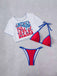 3PCS 1980s Patriotic Graphic Mesh Crop Top & Bikini Set - vintage fashion, retro style