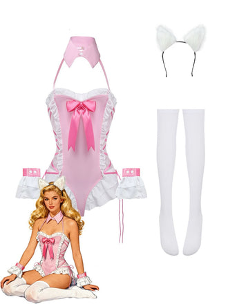 5PCS 1980s Bunny Girl Open Crotch Bodysuit Lingerie - vintage fashion, retro style