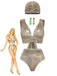 5PCS Gold 1980s Bejeweled Metallic Egyptian-Inspired Bikini Set - vintage fashion, retro style, elegant red