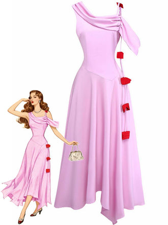 1980s Asymmetric One-Shoulder Draped Midi Dress - vintage dress, retro fashion