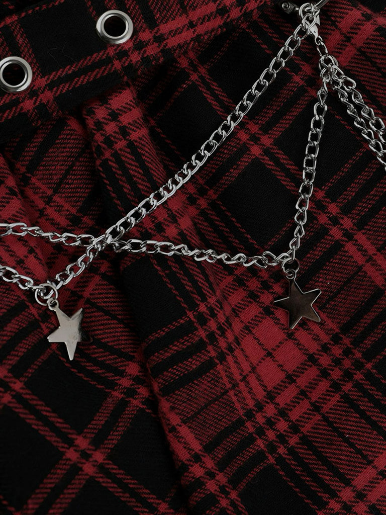 1980s Asymmetric Plaids Lace Chain Gothic Skirt - vintage skirt, retro style