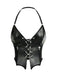 Black 1980s Gothic Cross Drawstring Chain Halter Corset - vintage fashion, retro style, classic black