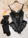 Black 1980s Slip Satin Lace Underwire Lingerie With Stockings - vintage fashion, retro style, classic black