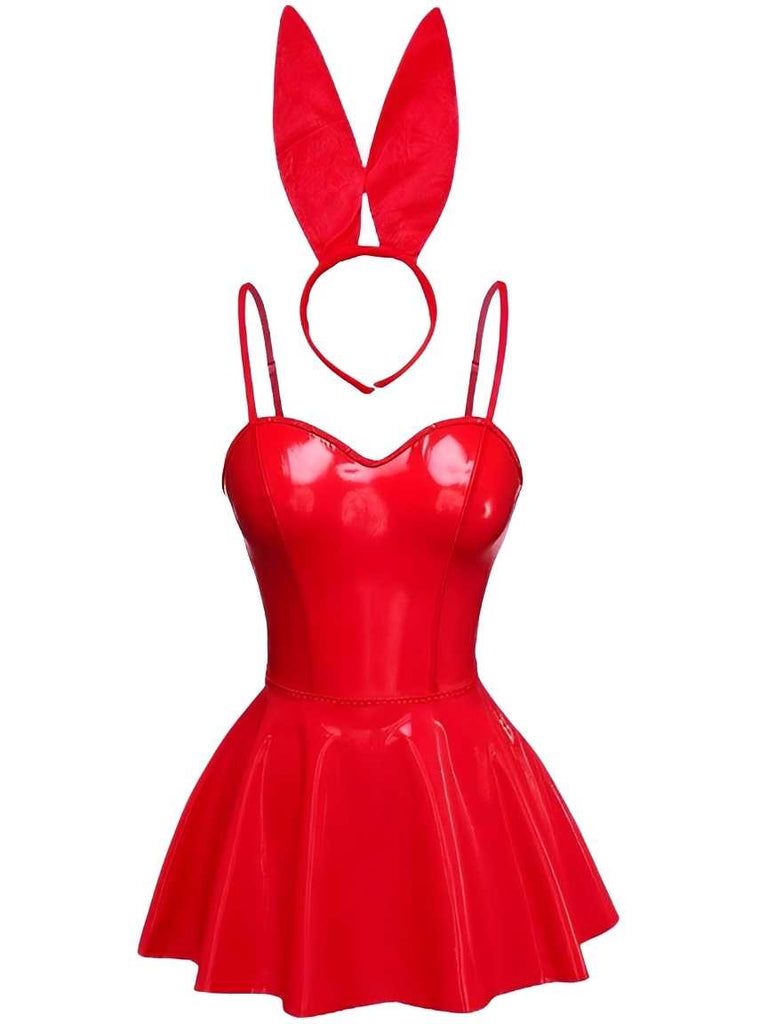 1980s Bunny Costume Latex Dress With Ears Headband - vintage dress, retro fashion
