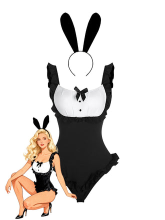 1980s Bunny Girl Bodysuit Loungewear Set - vintage fashion, retro style