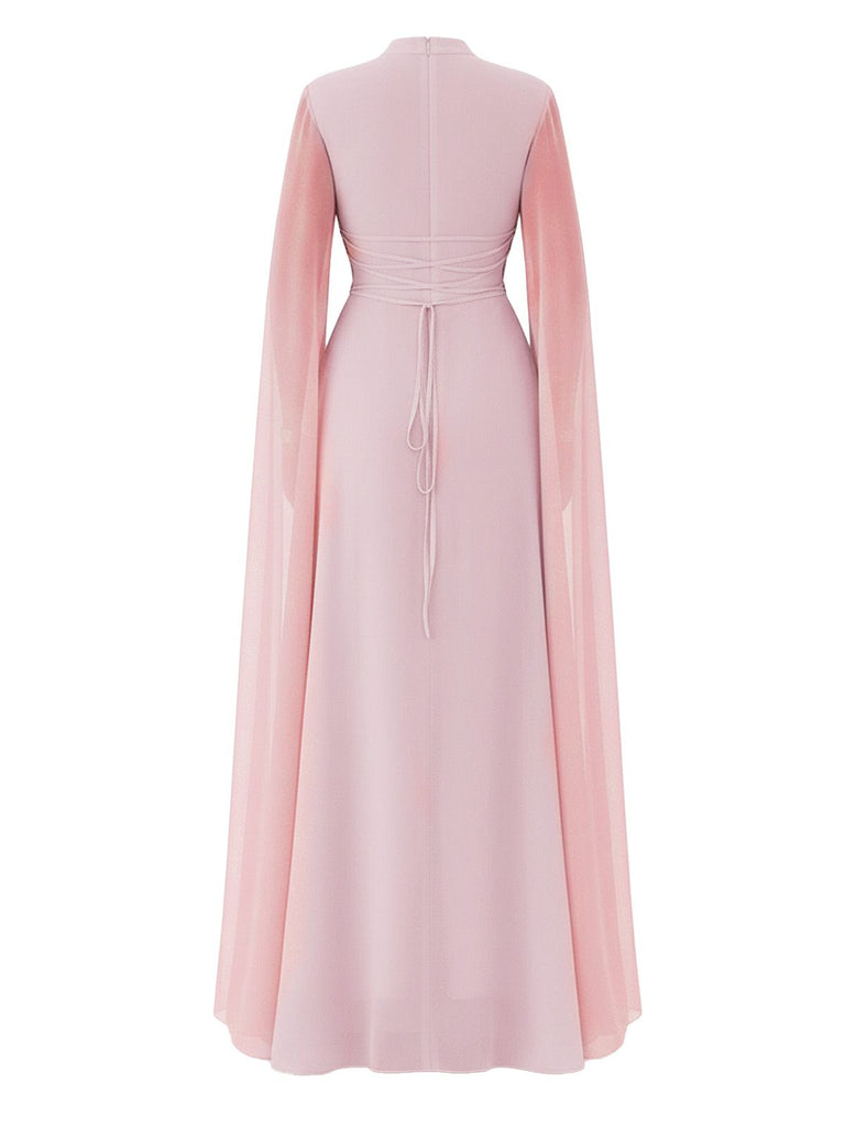 1980s Cape Sleeved Back Tie Maxi Dress - vintage dress, retro fashion