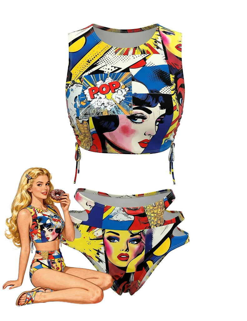 1980s Classic Pop Art Cutout Tankini Set - vintage fashion, retro style