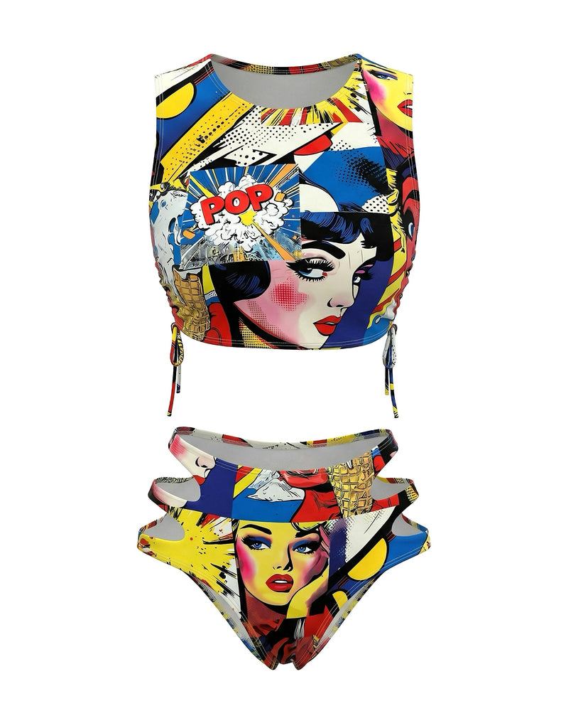 1980s Classic Pop Art Cutout Tankini Set - vintage fashion, retro style