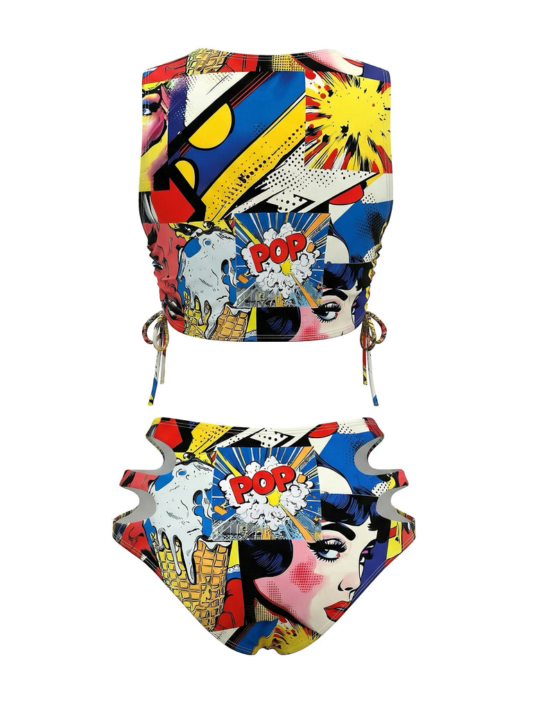 1980s Classic Pop Art Cutout Tankini Set - vintage fashion, retro style