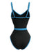 1980s Contrast Belted One-Piece Swimsuit: beautiful vintage swimwear, retro swimsuit, pin-up style with timeless appeal