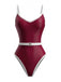 1980s Contrast Belted One-Piece Swimsuit: beautiful vintage swimwear, retro swimsuit, pin-up style with timeless appeal