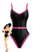 1980s Contrast Belted One-Piece Swimsuit - vintage swimwear, retro swimsuit, pin-up style for vintage lovers