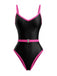 1980s Contrast Belted One-Piece Swimsuit: beautiful vintage swimwear, retro swimsuit, pin-up style with timeless appeal