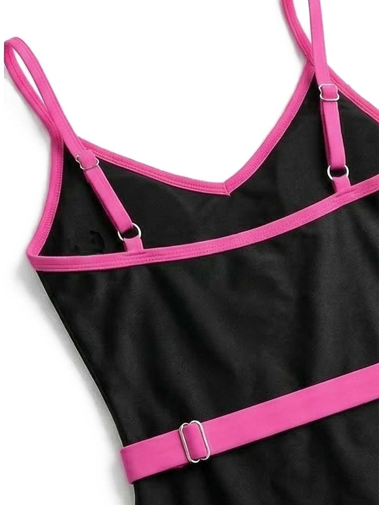1980s Contrast Belted One-Piece Swimsuit - vintage swimwear, retro swimsuit, pin-up style for vintage lovers