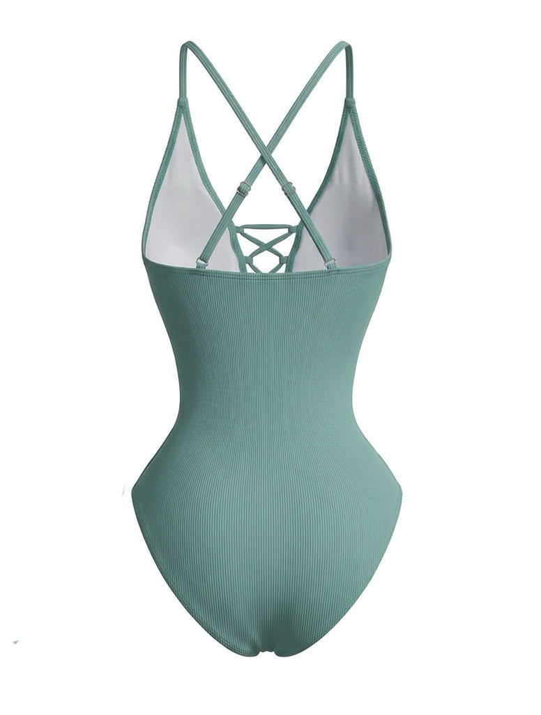 Elegant 1980s Vintage V Neck Swimsuit 6