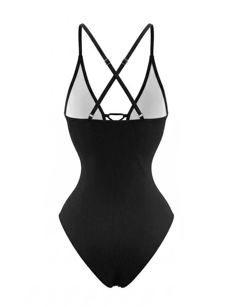 Elegant 1980s Vintage V Neck Swimsuit 2