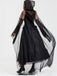 Black 1980s Halloween Mesh Patchwork Dress With Cape - vintage dress, retro fashion, classic black