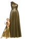 Gold 1980s Metallic One-Shoulder Pleated Party Dress - vintage dress, retro fashion, glamorous gold