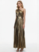 Gold 1980s Metallic One-Shoulder Pleated Party Dress - vintage dress, retro fashion, glamorous gold