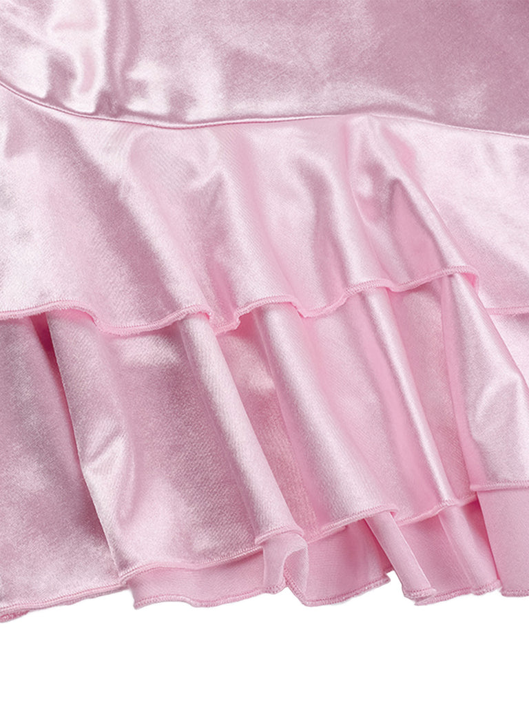 Peach Pink 1980s Solid Ribbon Tie Surplice Satin Dress - vintage dress, retro fashion