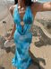 Sky Blue 1980s Tie-Dye Halter Cutout Backless Maxi Cover-Up Dress - vintage dress, retro fashion
