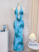 Sky Blue 1980s Tie-Dye Halter Cutout Backless Maxi Cover-Up Dress - vintage dress, retro fashion