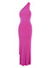 1980s Solid One-Shoulder Evening Backless Dress with Train - vintage dress, retro fashion