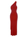 1980s Solid One-Shoulder Evening Backless Dress with Train - vintage dress, retro fashion