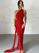 1980s Solid One-Shoulder Evening Backless Dress with Train - vintage dress, retro fashion