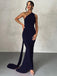 1980s Solid One-Shoulder Evening Backless Dress with Train - vintage dress, retro fashion