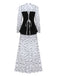 White 1980s Butterfly Pearl Pleated Velvet Corset Midi Dress - vintage dress, retro fashion, pure white