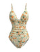 1980s Floral V-Neck Ruched One-Piece Swimsuit: beautiful vintage swimwear, retro swimsuit, pin-up style with timeless appeal