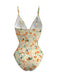 1980s Floral V-Neck Ruched One-Piece Swimsuit | vintage swimwear, retro swimsuit, pin-up style - perfect for retro fashion enthusiasts