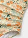 1980s Floral V-Neck Ruched One-Piece Swimsuit: beautiful vintage swimwear, retro swimsuit, pin-up style with timeless appeal