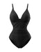 1980s Floral V-Neck Ruched One-Piece Swimsuit: beautiful vintage swimwear, retro swimsuit, pin-up style with timeless appeal