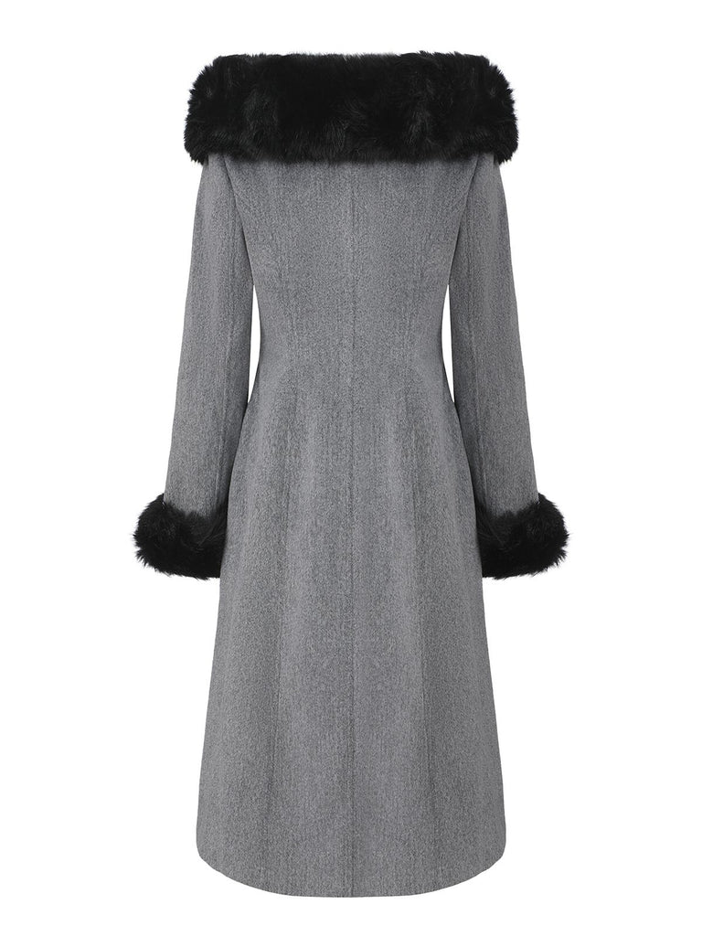1980s Fur Trim Solid Faux-Wool Coat - vintage fashion, retro style