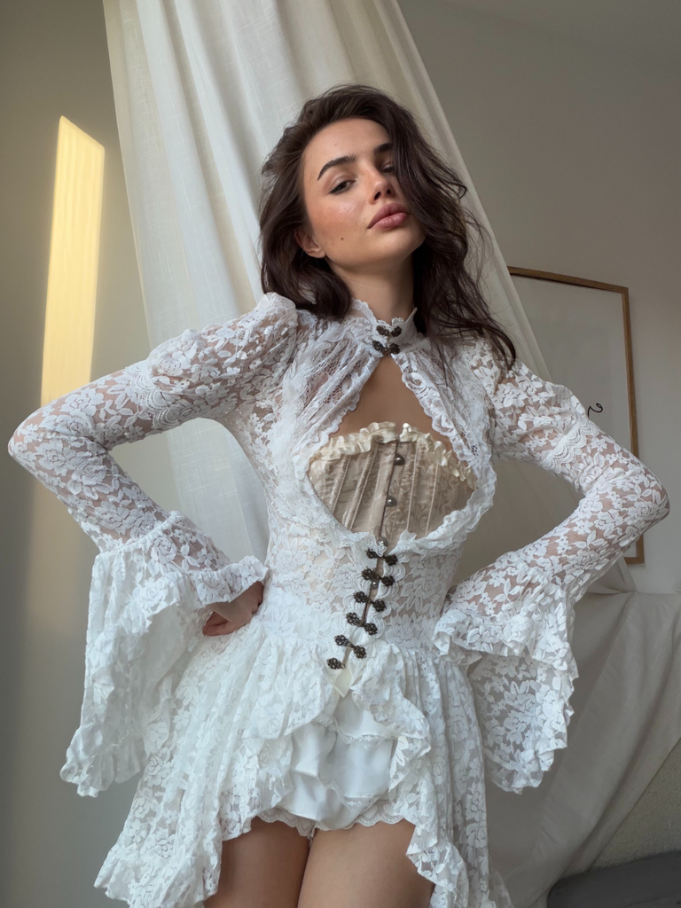 1980s Gigot Sleeve Victorian Lace Dress - vintage dress, retro fashion