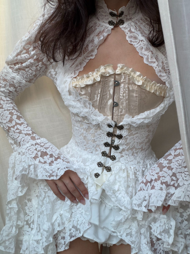 1980s Gigot Sleeve Victorian Lace Dress - vintage dress, retro fashion