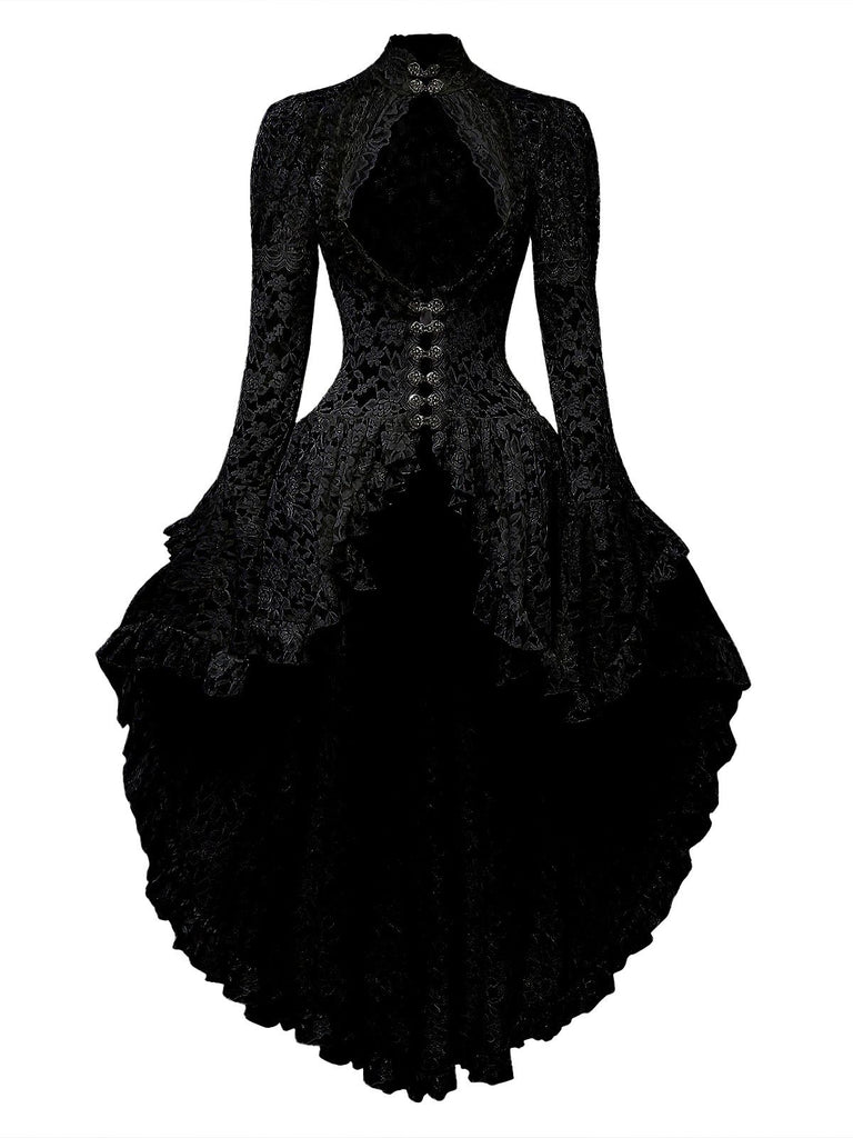 black dress victorian Black 1980s Gigot Sleeve Victorian Lace Dress