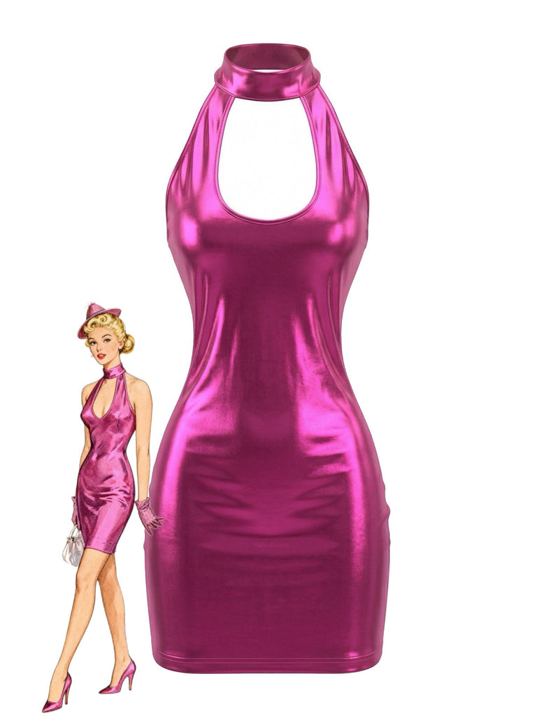 1980s Glossy Patent Leather Disco Dress