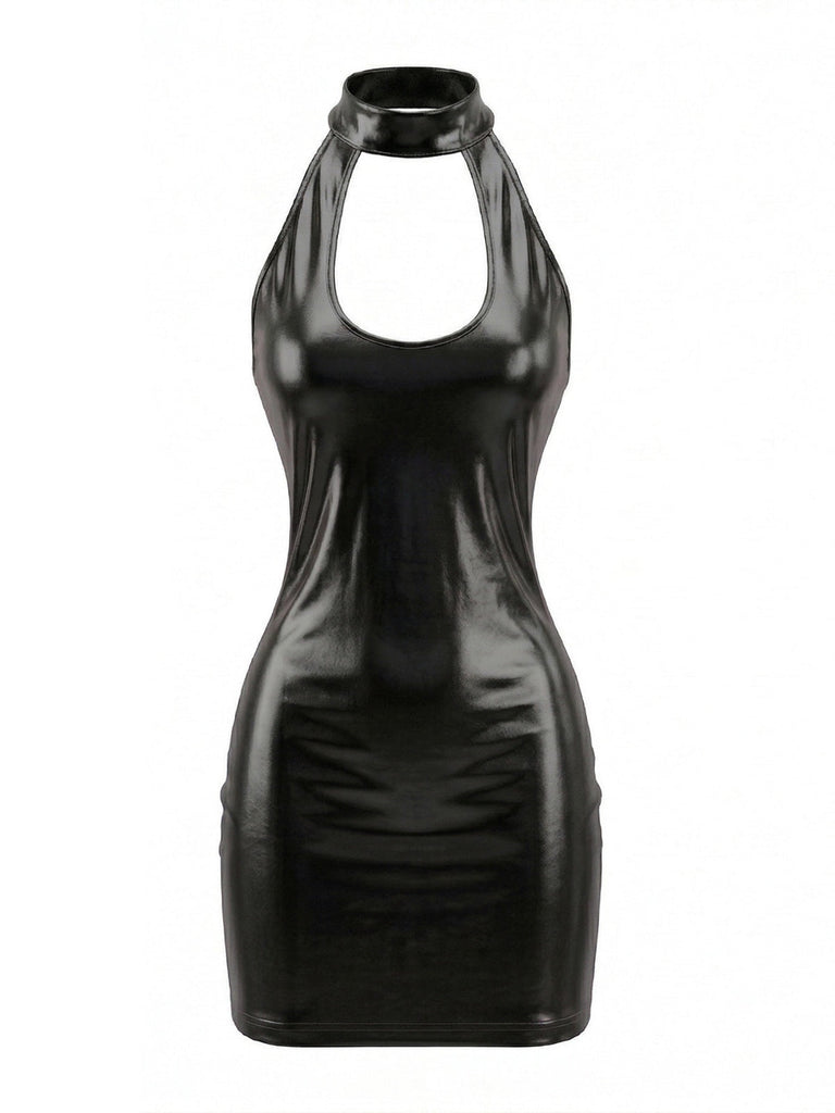 1980s Glossy Patent Leather Disco Dress - vintage dress, retro fashion for vintage lovers